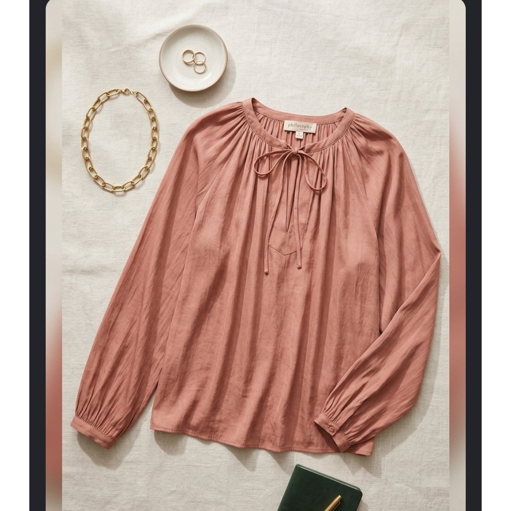 Philosophy Republic Clothing Terracotta Rose Tie Neck Peasant Blouse XS
